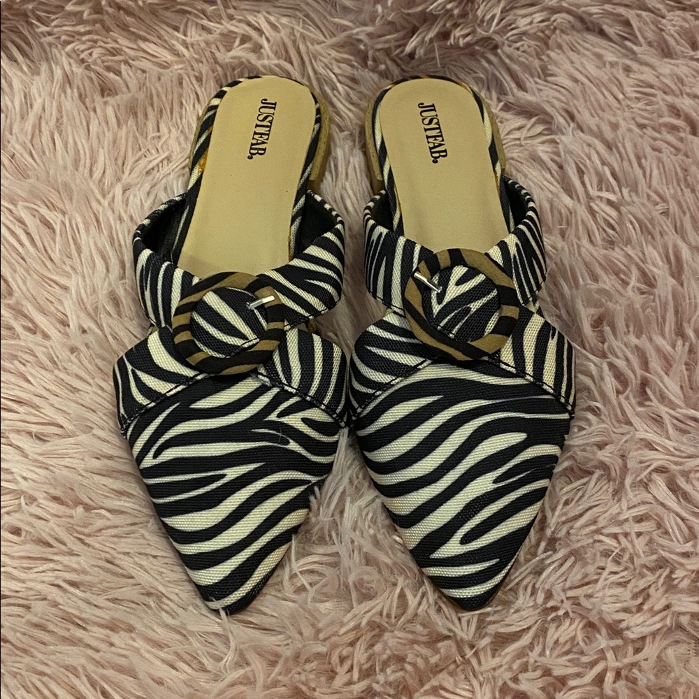 JustFab Black and White Zebra Mules